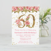 Invitation Pink Floral Gold Parties scintillant 60e fête d'an (Debout devant)