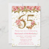 Invitation Pink Floral Gold Parties scintillant 65e fête d'an (Devant)
