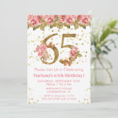 Invitation Pink Floral Gold Parties scintillant 65e fête d'an (Debout devant)