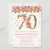 Invitation Pink Floral Gold Parties scintillant 70e fête d'an (Devant)