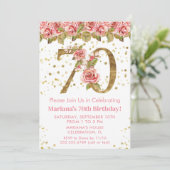 Invitation Pink Floral Gold Parties scintillant 70e fête d'an (Debout devant)