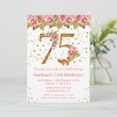 Invitation Pink Floral Gold Parties scintillant 75e fête d'an (Debout devant)