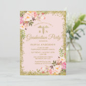 Invitation Pink Floral Gold Parties scintillant Infirmière di (Debout devant)