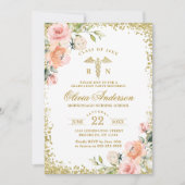 Invitation Pink Floral Gold Parties scintillant Infirmière di (Devant)