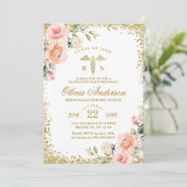 Invitation Pink Floral Gold Parties scintillant Infirmière di (Debout devant)