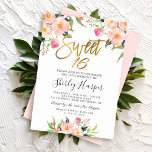 Invitation Pink Floral Gold Script Sweet sixteen 16 Anniversa<br><div class="desc">Pink Floral Gold Script Sweet sixteen 16 Anniversaire Invitation</div>