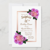 Invitation Pink Floral Gold Surprise Dîner d'anniversaire 40e (Devant)