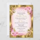 Invitation Pink Floral Gold Tiara fête d'anniversaire (Devant)