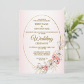 Invitation Pink Floral Golden Geometric Peach Wedding (Debout devant)