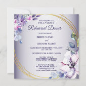 Invitation Pink Floral Golden Purple Wedding Rehearsal Dinner (Devant)
