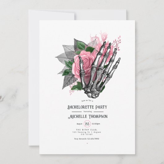 Invitation Pink Floral Gothique Squelette Bachelorette Party (Devant)