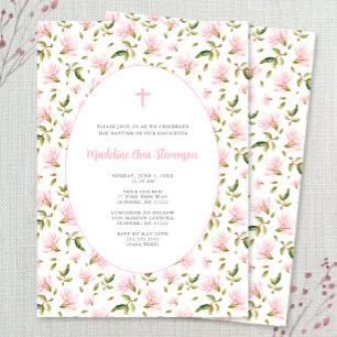 Invitation Pink Floral Grandmillenial fille baptême invitatio