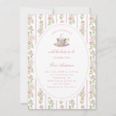 Invitation Pink Floral Grandmillennial Bridal Tea Party  (Devant)