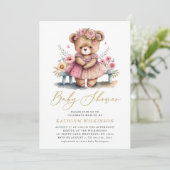 Invitation Pink Floral Greenery Élégant Baby shower Script (Debout devant)
