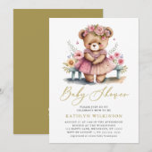 Invitation Pink Floral Greenery Élégant Baby shower Script (Devant / Derrière)