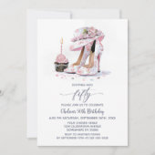 Invitation Pink Floral High Heel Shoes 50th Birthday Party (Devant)
