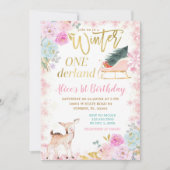 Invitation Pink Floral Hiver Onederland Sleigh Anniversaire (Devant)