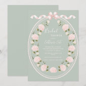 Invitation Pink Floral Hydrangea Sage Green Elegant Bridal (Devant / Derrière)