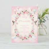 Invitation Pink Floral "It's a Girl" Baby Shower Invite (Debout devant)