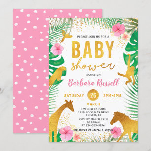 Invitation Pink Floral Jungle Animaux Safari Baby shower fill