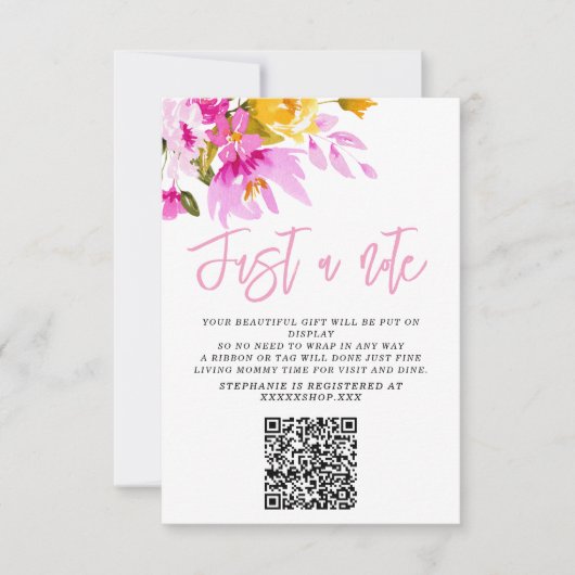Invitation Pink Floral Just a Note Baby Shower Card (Devant)