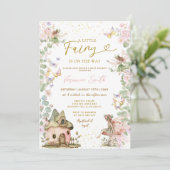 Invitation Pink Floral Little Fairy Baby Shower  (Debout devant)