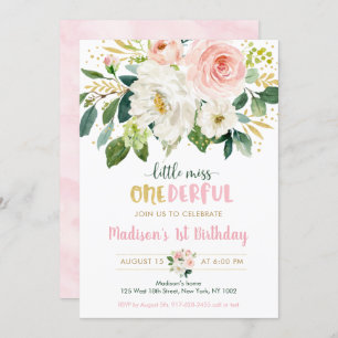 Invitation Pink Floral Little Miss Onederday premier annivers