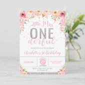 Invitation Pink Floral Little Miss Onederful 1er anniversaire (Debout devant)