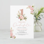 Invitation Pink Floral Little Miss Onederful 1er anniversaire (Debout devant)
