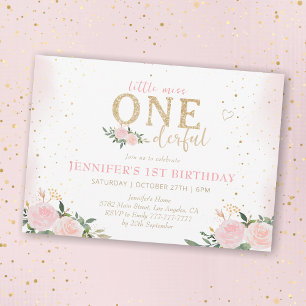 Invitation Pink Floral Little Miss Onederful 1er anniversaire