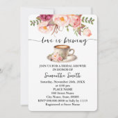 Invitation Pink Floral Love brasse Fête des mariées Café (Devant)