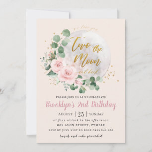 Invitation Pink Floral Love You Two the Moon 2e anniversaire