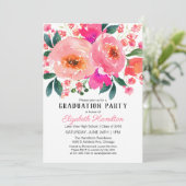 Invitation Pink Floral Lovely Bouquet Graduation Party (Debout devant)