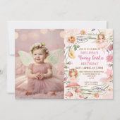 Invitation Pink Floral Magical Fairy First Birthday Photo  (Devant)