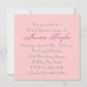 Invitation Pink Floral Mariage gown Fête des mariées Tea Part (Dos)