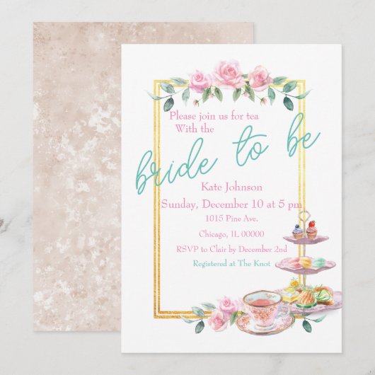 Invitation Pink Floral Mariée pour être Fête des mariées Tea (Devant / Derrière)