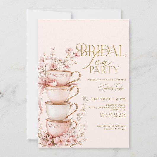 Invitation Pink Floral Mariée pour être Fête des mariées Tea (Devant)