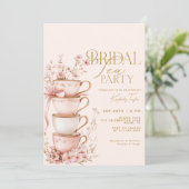 Invitation Pink Floral Mariée pour être Fête des mariées Tea (Debout devant)