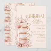 Invitation Pink Floral Mariée pour être Fête des mariées Tea (Devant / Derrière)