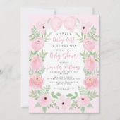 Invitation Pink floral mignon arc boho chic bébé fille douche (Devant)