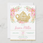 Invitation Pink Floral Mint Baby shower Tea Party Baby Girl (Devant)