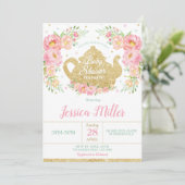 Invitation Pink Floral Mint Baby shower Tea Party Baby Girl (Debout devant)