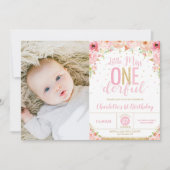 Invitation Pink Floral Miss Onederful 1er anniversaire Photo (Devant)