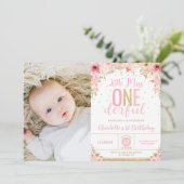 Invitation Pink Floral Miss Onederful 1er anniversaire Photo (Debout devant)