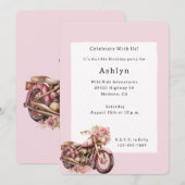 Invitation Pink Floral Motorcycle Birthday   (Devant / Derrière)