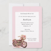 Invitation Pink Floral Motorcycle Birthday   (Devant)