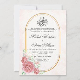 Invitation Pink Floral Nikah mariage musulman islamique