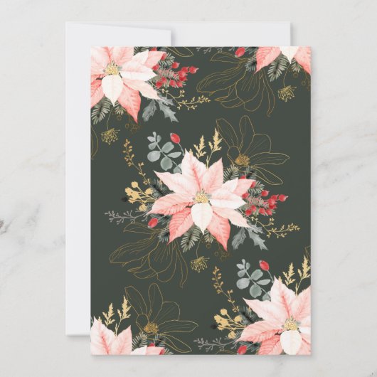 Invitation Pink Floral Noël Mange Boire et Soyez Joyeux Fête (Dos)