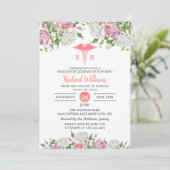 Invitation Pink Floral Nursing School Graduation Party (Debout devant)
