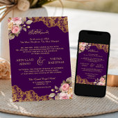Invitation Pink Floral Or dentelle violet Mariage musulman